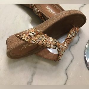 Azure Seashell Sandals Coral. Size 5
